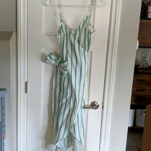 Reformation Green and White Striped Midi Dress